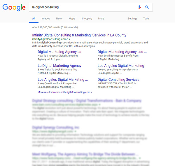 LA Digital Consulting google search - Infinity Digital Consulting